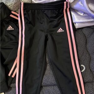 Adidas Kids Black Joggers with Light Pink Stripes